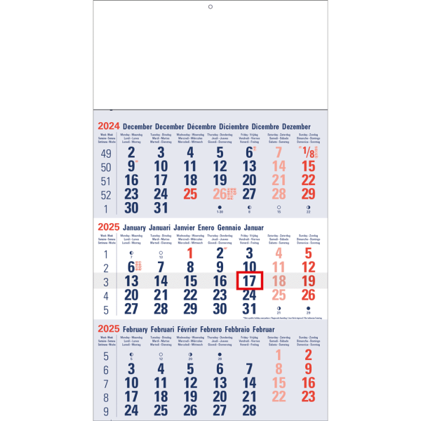 3-maandkalender Classic blauw 2025