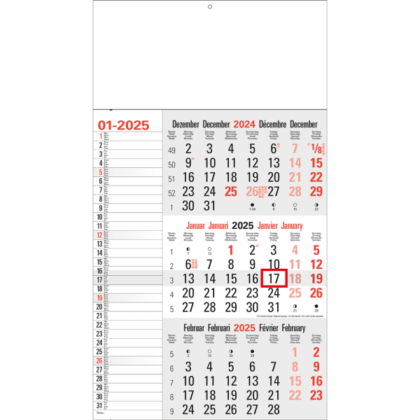 3-maandkalender Memo grijs 2025