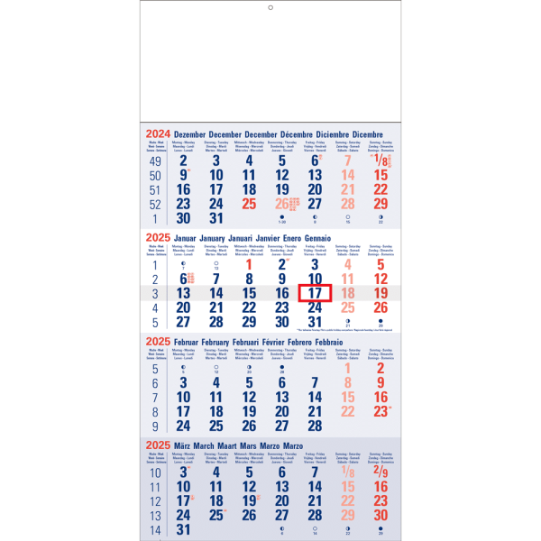 4-maandkalender Classic blauw 2025